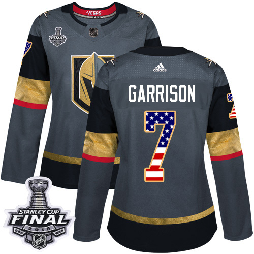 Adidas Golden Knights #7 Jason Garrison Grey Home Authentic USA Flag 2018 Stanley Cup Final Women's Stitched NHL Jersey